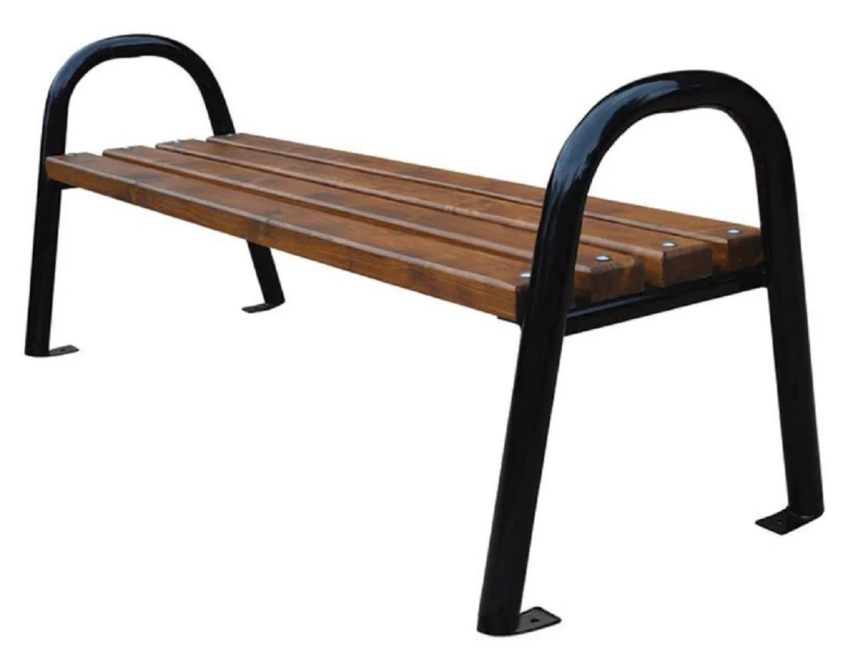 Casa Padrino banco de jardín de lujo marrón oscuro / negro 150 x 44 x A. 64 cm - Banco moderno de madera maciza con patas de acero - Banco de Jardín - Banco de Parque - Muebles de Jardín