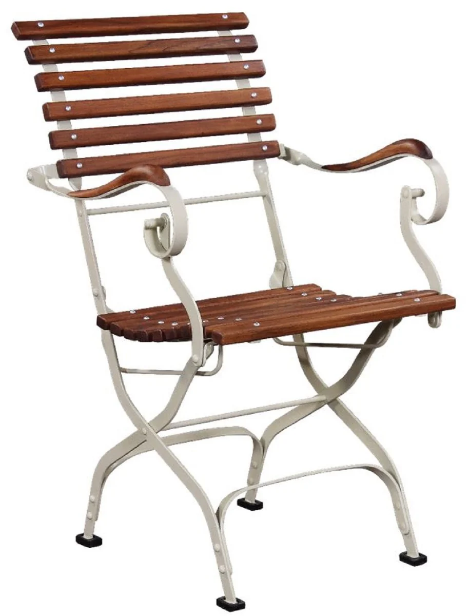 Casa Padrino silla de jardín Art Nouveau de lujo con reposabrazos marrón / crema 60 x 55 x A. 90 cm - Silla de jardín y terraza - Muebles de Jardín y Terraza Art Nouveau