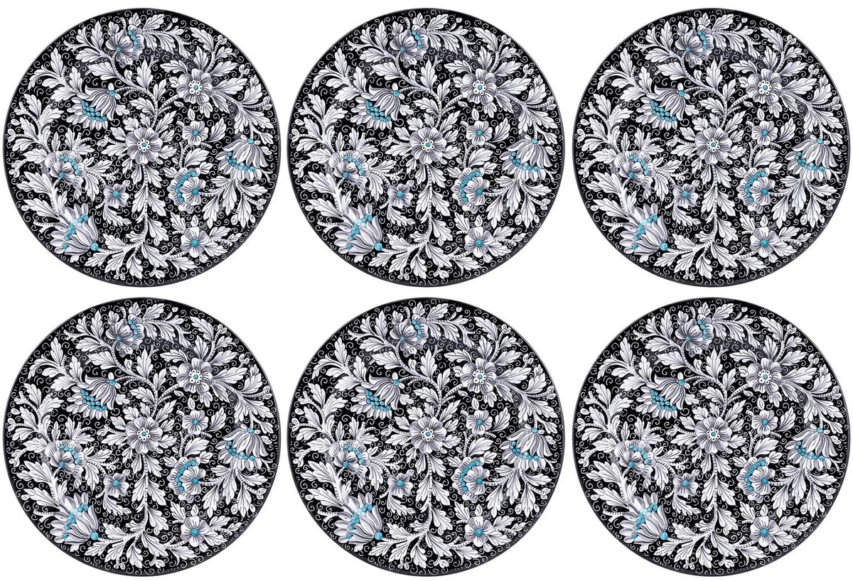 Casa Padrino conjunto de 6 platos de cer¨¢mica de lujo negro ? 32 cm - Hecho en Italia