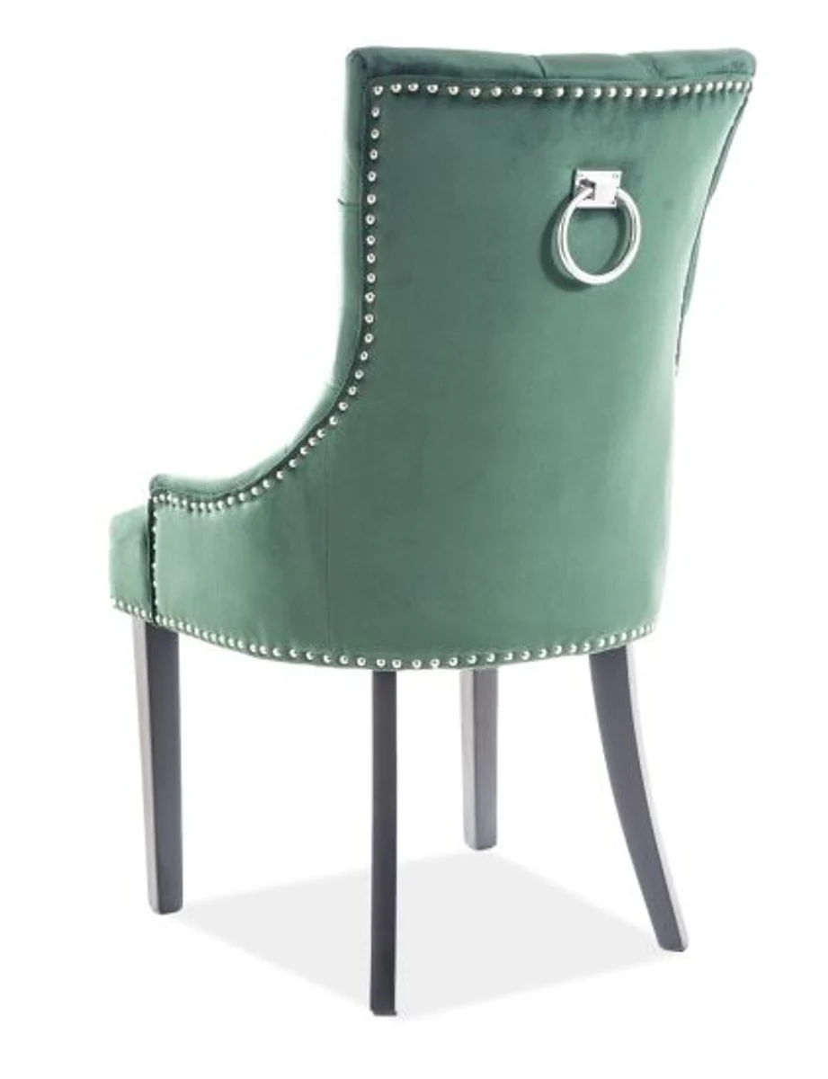 Silla de comedor Chesterfield de lujo Casa Padrino verde / plateado / negro - silla de cocina con tela de terciopelo - muebles de comedor