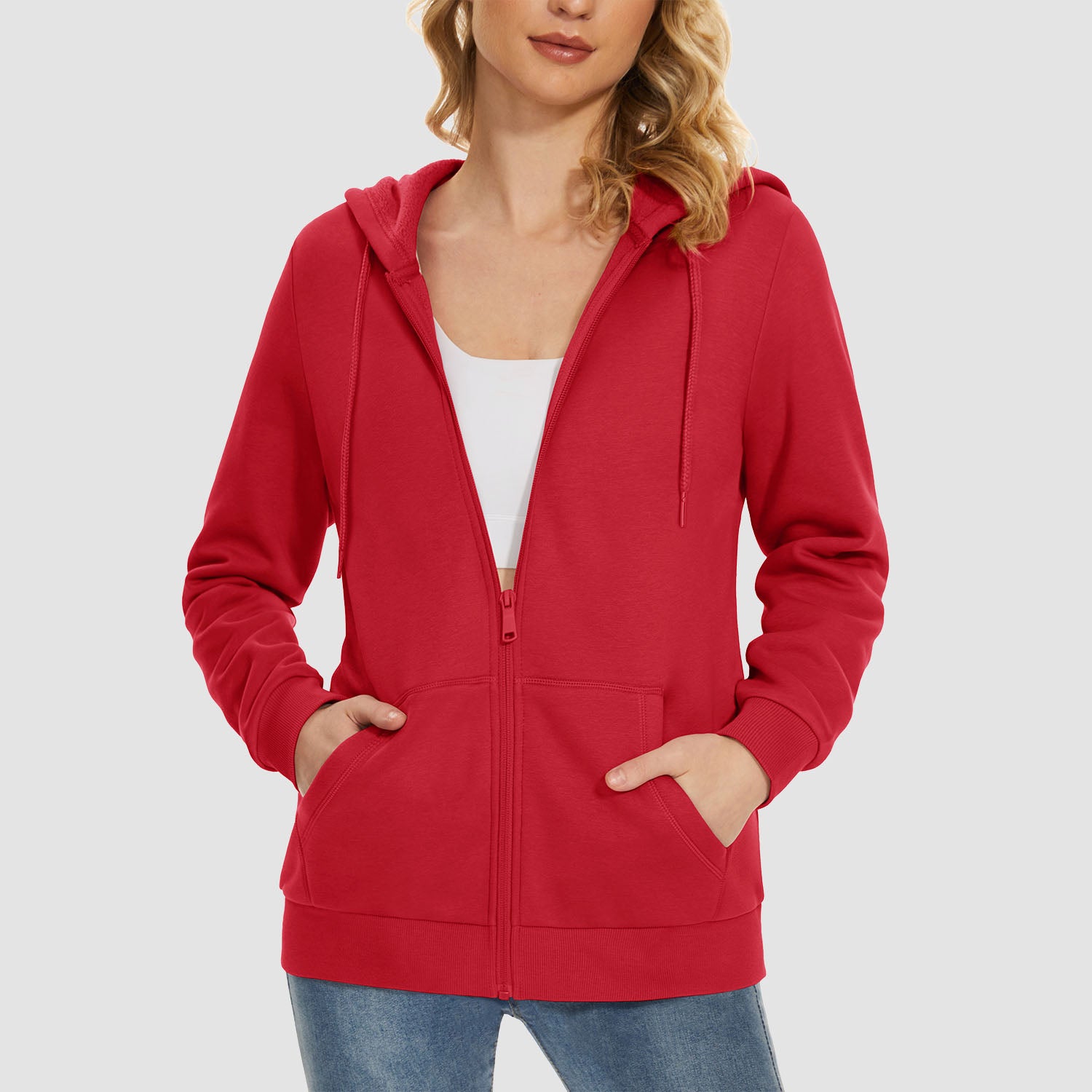 Women's Jacket Fleece Lining Hoodie Jacket Full Zip Up Casual Coat with Pockets