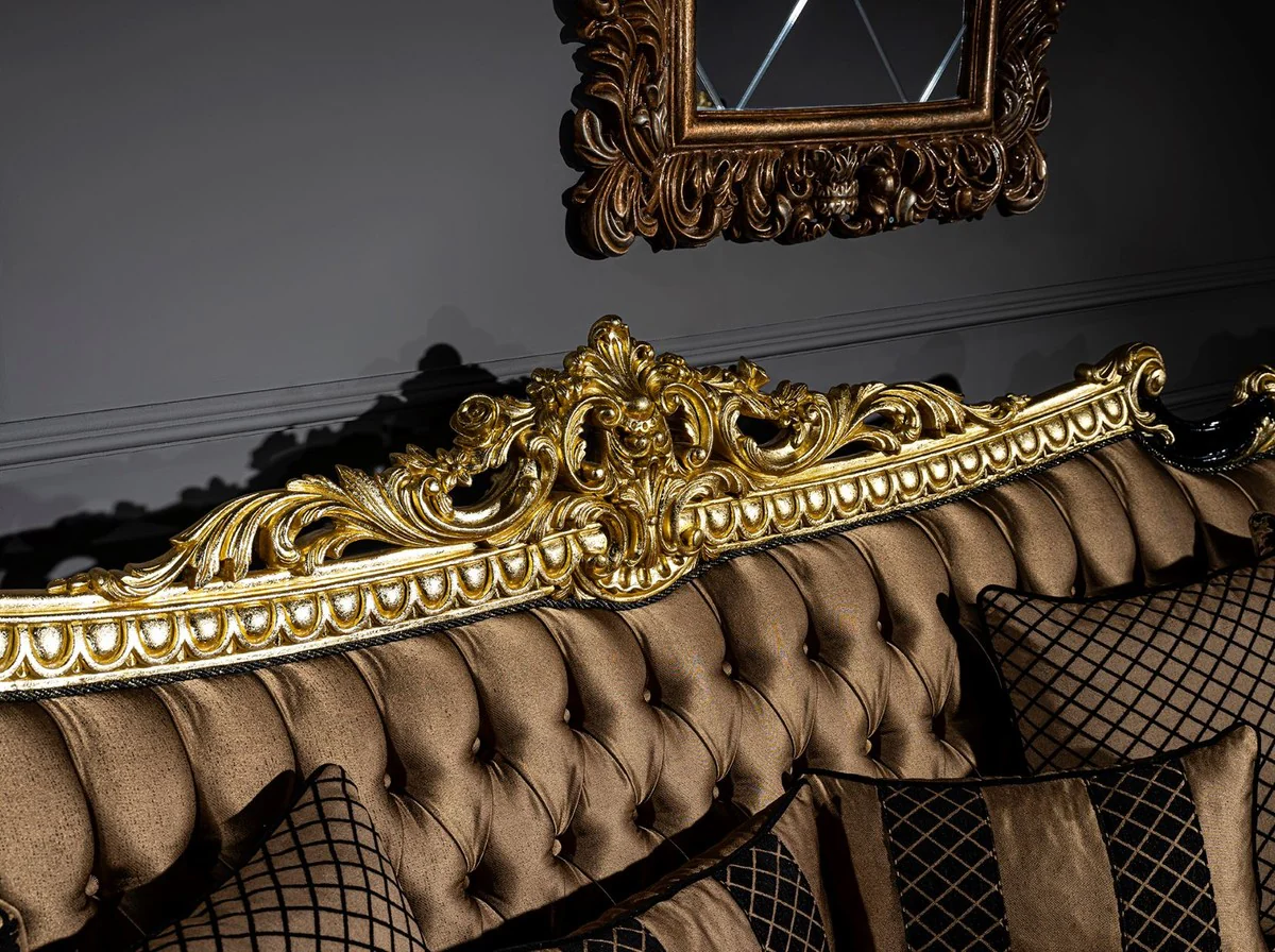Casa Padrino sof¨¢ barroco de lujo marr¨®n / negro / oro 260 x 110 x A. 117 cm - Sof¨¢ de sal¨®n magn¨ªfica con cojines decorativas - Muebles nobles barrocos