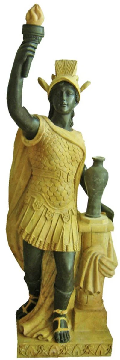Casa Padrino escultura de m¨¢rmol estilo antiguo romano con antorcha derecha amarillo / gris A. 150 cm