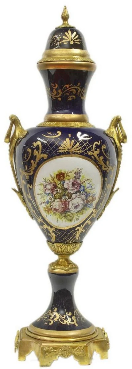 Casa Padrino conjunto de jarrones barroco de cerámica con cuenco azul oscuro / multicolor / oro - Accesorios deco en estilo barroco - Noble y Magnífica