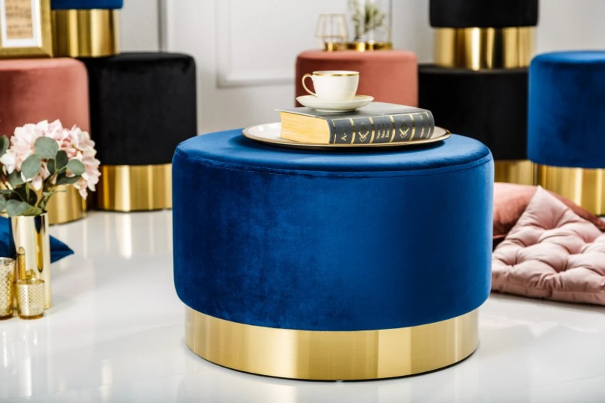Taburete redondo de dise?o Casa Padrino Azul / dorado B. 55 x Alt. 35 cm - Muebles de sala
