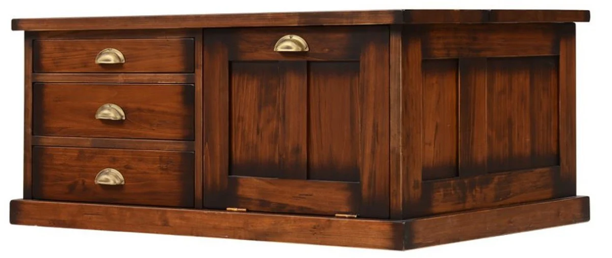 Casa Padrino mesa de centro de estilo vintage de lujo marr¨®n / lat¨®n 105 x 69 x A. 46 cm - Mesa de sal¨®n rectangular de madera maciza - Muebles de estilo vintage - Muebles de lujo