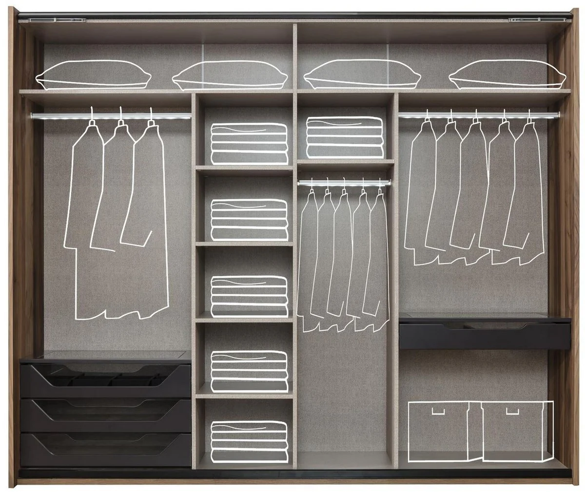Casa Padrino armario de dormitorio de lujo marr¨®n 260 x 70 x A. 220 cm - Armario de madera maciza moderno con 2 puertas correderas - Muebles de dormitorio de lujo