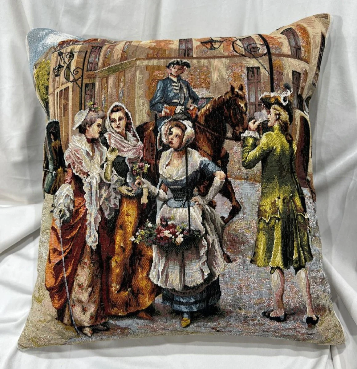 Casa Padrino cojín decorativo de lujo medieval multicolor 45 x 45 cm - Almohada estampado con tejido tapiz fino - Accesorios decorativos de lujo