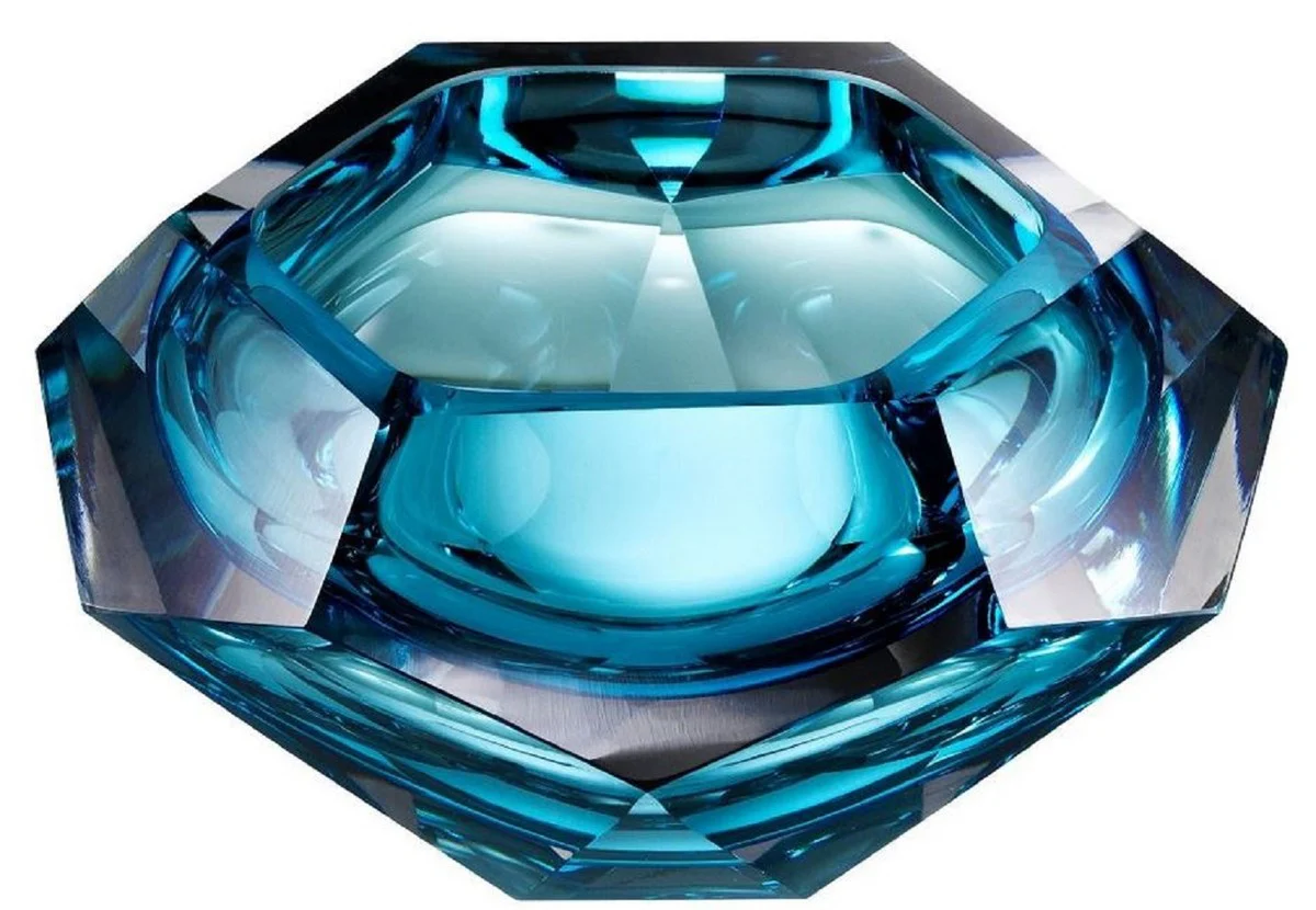 Casa Padrino tazón de vidrio cristal de lujo azul 20 x 20 x H. 9,5 cm - Cuenco Decorativo Hexagonal - Accesorios de Lujo
