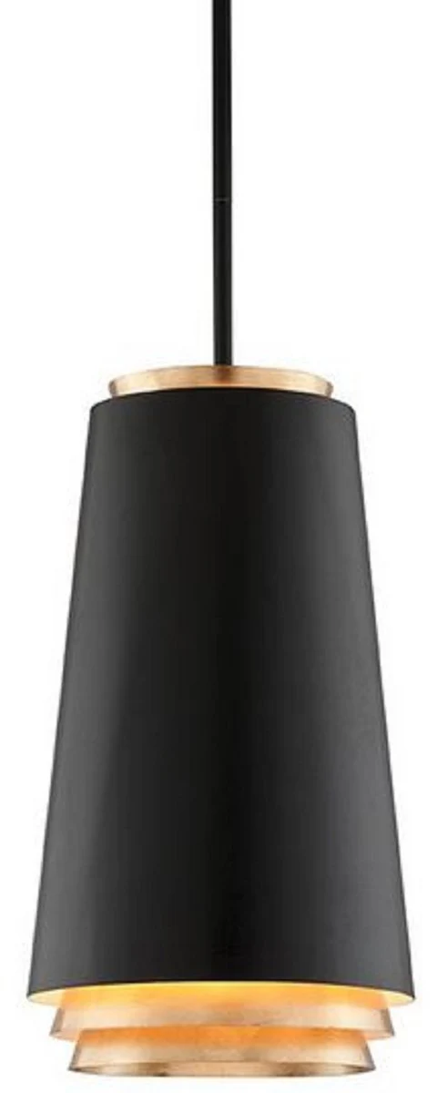 Casa Padrino lámpara colgante LED de lujo negro / oro Ø 31,8 x H. 55,9 cm - Lámpara Colgante de Metal Redonda con Pan de Oro