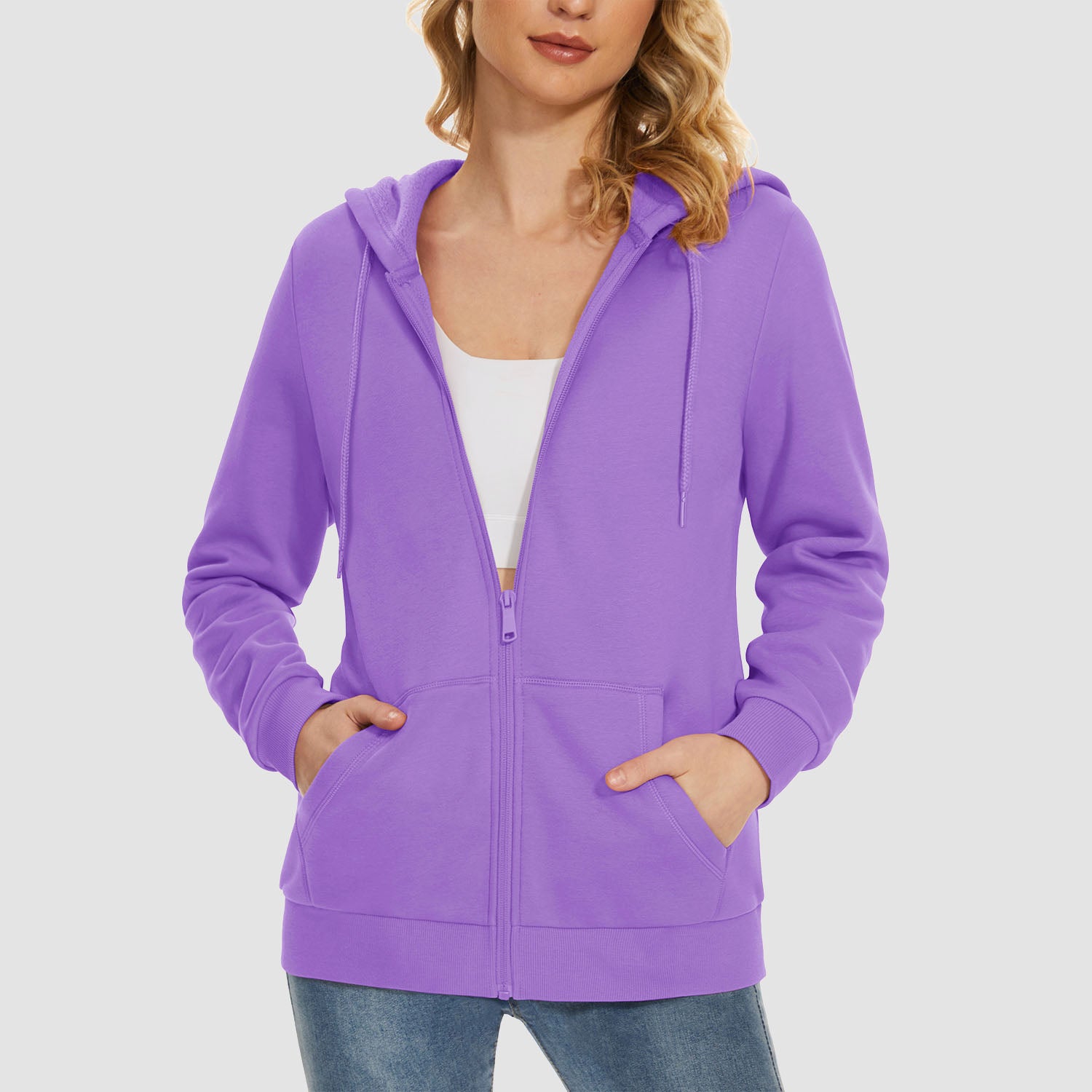 Women's Jacket Fleece Lining Hoodie Jacket Full Zip Up Casual Coat with Pockets