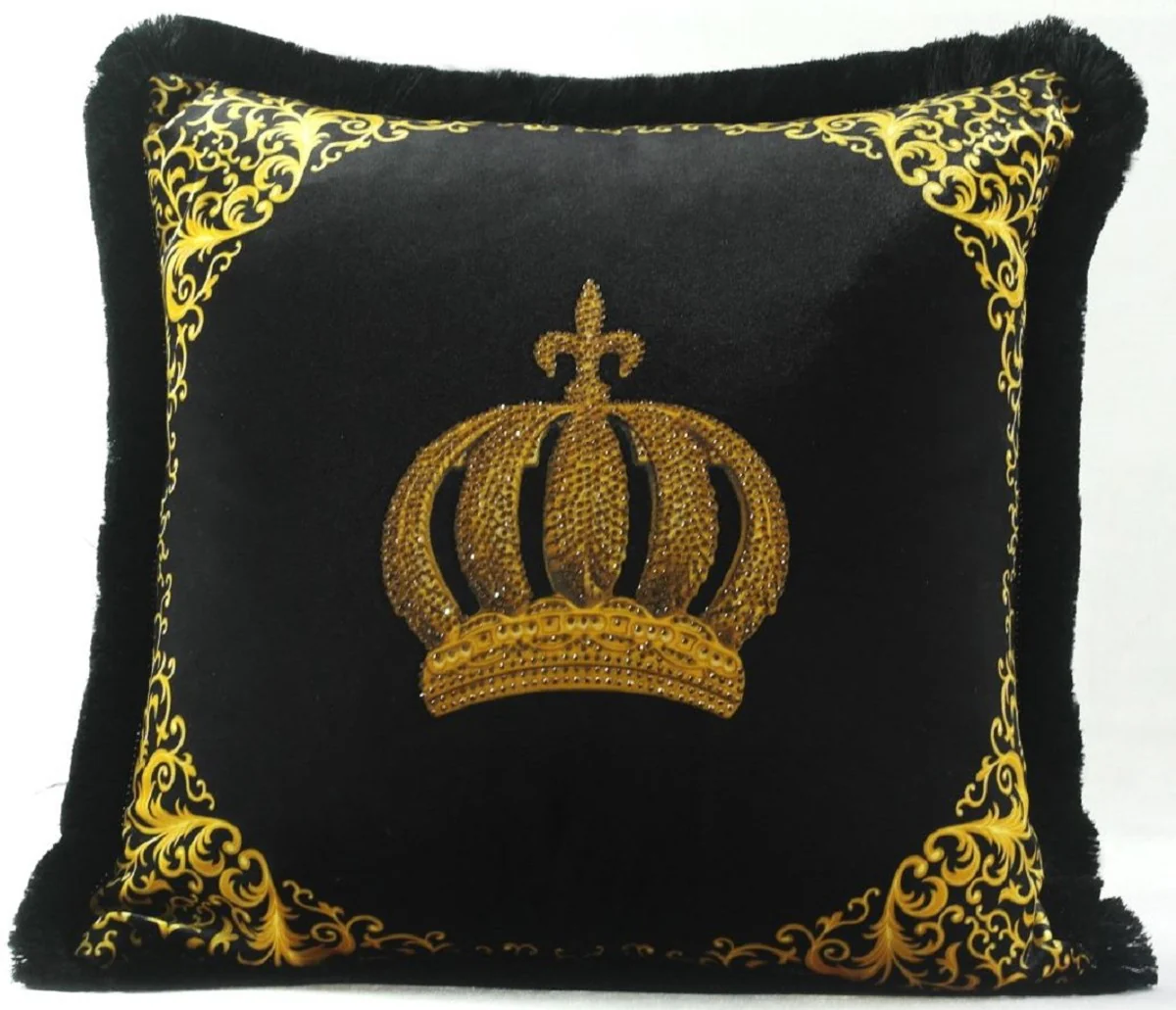 Harald Gl??ckler Pomp??s by Casa Padrino Almohada Decorativa de Lujo Corona con Pedrer¨ªa Negro / Oro - Tejido de Terciopelo M¨¢s Fino - Gl??ckler Almohada