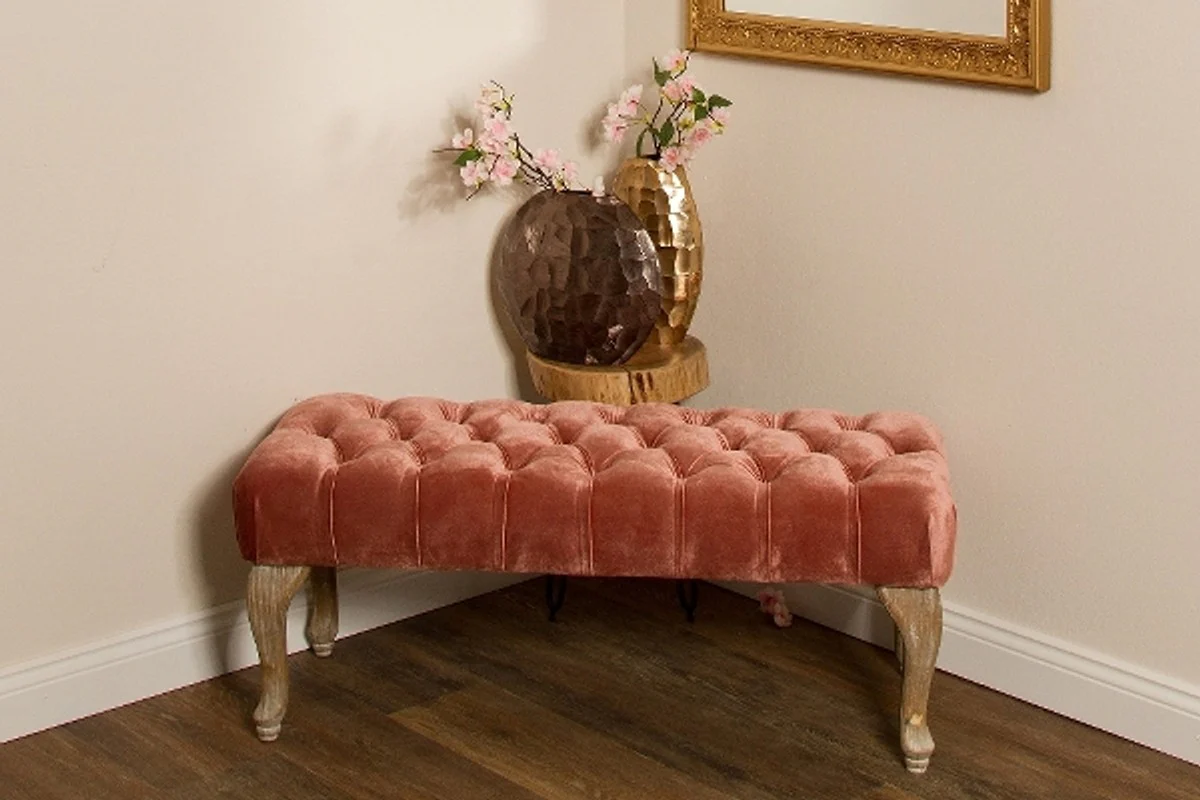 Casa Padrino banco de estilo barroco rosa / marrón antiguo 100 x 40 x H. 42 cm - Mueble Barroco