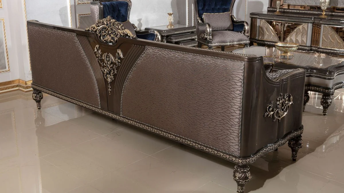 Casa Padrino sof¨¢ barroco de lujo gris / marr¨®n oscuro / oro - Magn¨ªfico sof¨¢ de sal¨®n con patr¨®n elegante - Muebles de sal¨®n y hotel barrocos - Noble y Magn¨ªfico