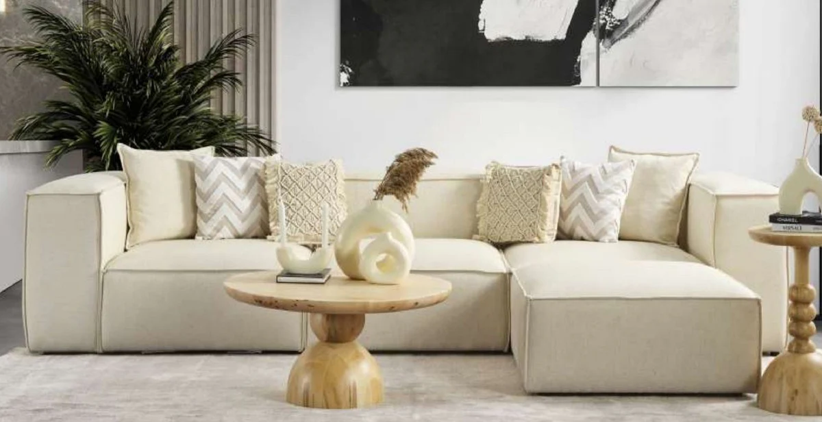 Casa Padrino sof¨¢ esquinero de lujo marfil 315 x 200 x A. 80 cm - Sof¨¢ de sal¨®n - Muebles de sal¨®n - Muebles de lujo - Interiores de sal¨®n de lujo