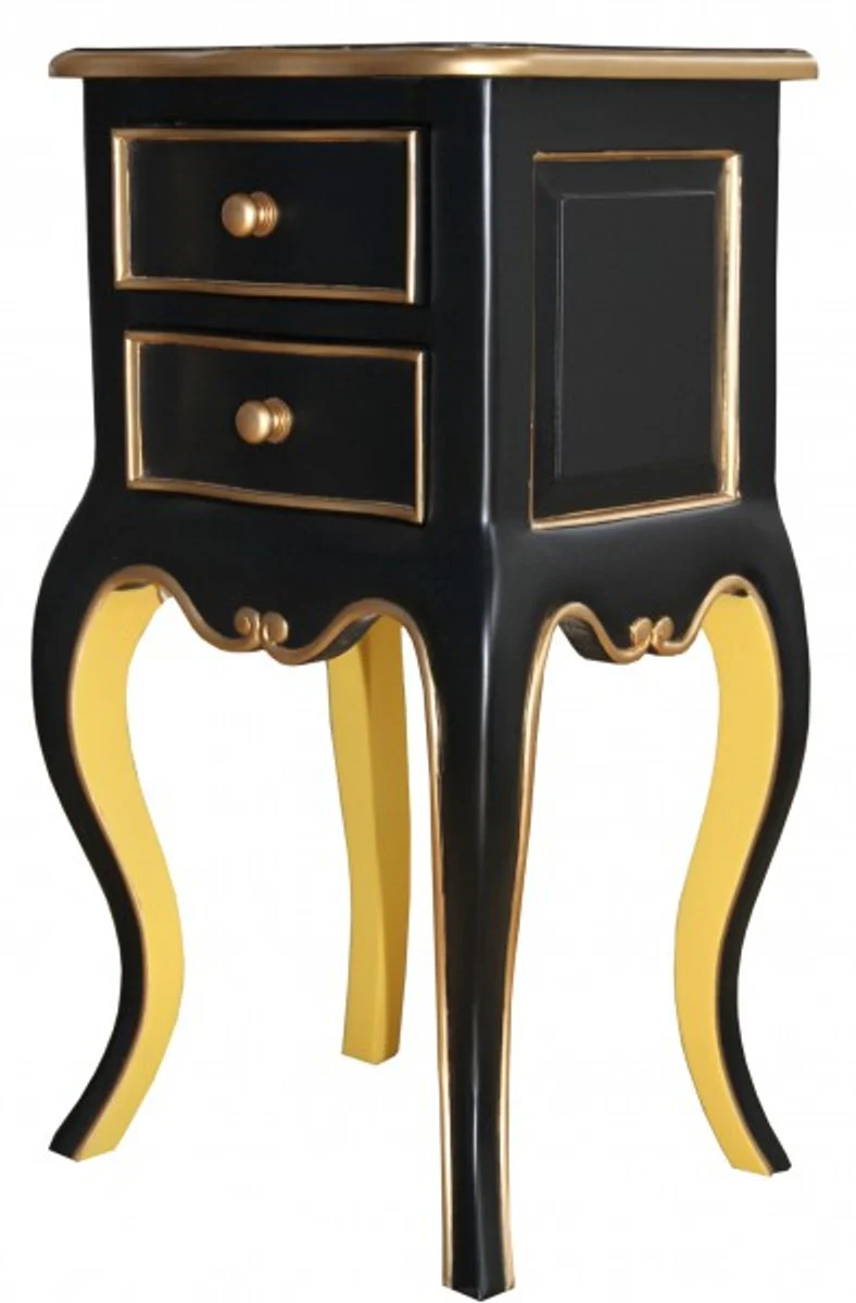 Casa Padrino Baroque Chest with 2 drawers Black / Yellow / Gold H 70 cm, W 38 cm - - bedside table - bedside table