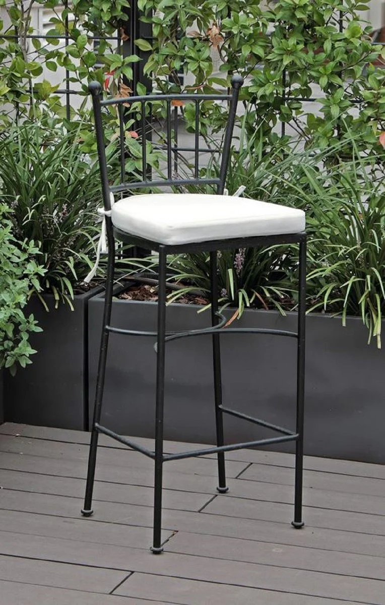 Casa Padrino silla de bar de lujo Art Nouveau de hierro forjado con coj¨ªn de asiento negro / blanco A. 97 cm