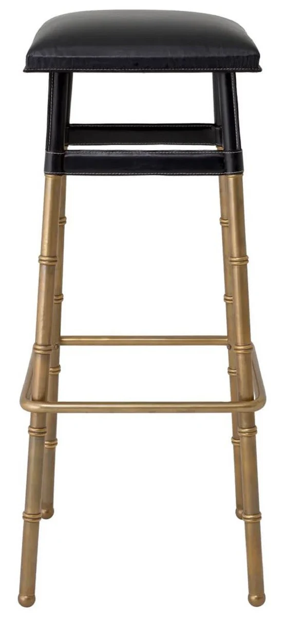 Casa Padrino taburete de bar de lujo negro / lat¨®n vintage 34,5 x 33 x A. 80,5 cm - Silla de bar tapizada con cuero genuino - Muebles de bar - Muebles de lujo - Calidad de lujo