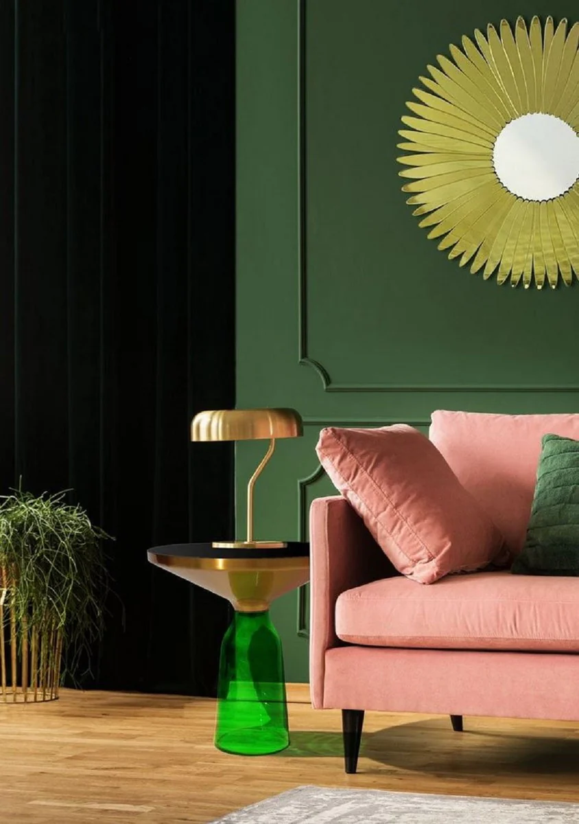 Casa Padrino mesa auxiliar de lujo negro / oro / verde ? 50 x A. 53 cm - Mesa redonda de vidrio - Muebles de sal¨®n - Muebles de lujo