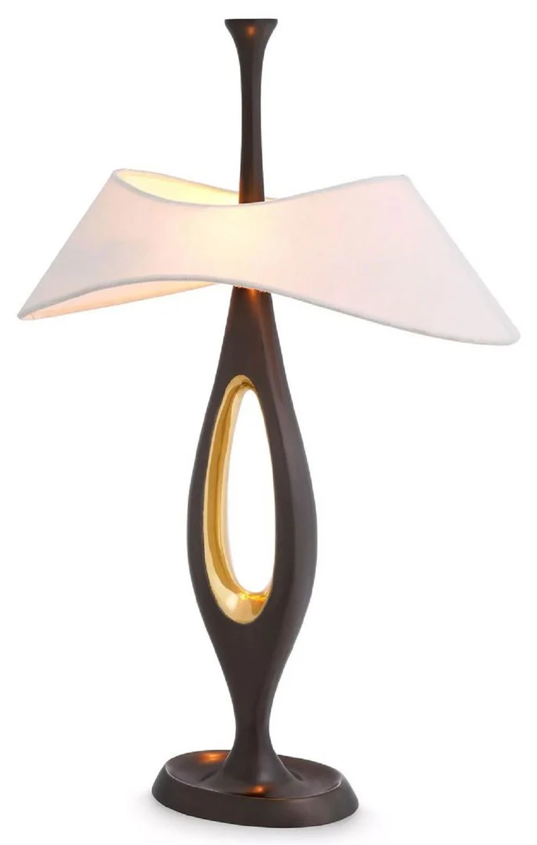 Casa Padrino lámpara de mesa de lujo bronce de cañón / latón / blanco 41,5 x A. 63 cm - Lámpara de escritorio de latón con pantalla - Lámparas de mesa de lujo - Muebles de lujo - Interior de lujo