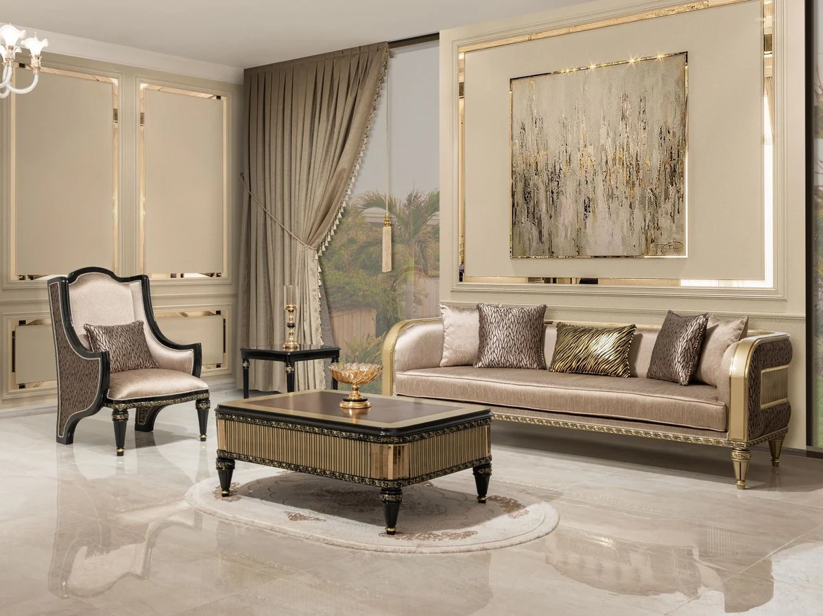 Casa Padrino mesa de centro barroco de lujo marr¨®n / negro / oro - Magn¨ªfica mesa de sal¨®n de estilo barroco - Muebles de sal¨®n estilo barroco - Muebles de lujo estilo barroco - Muebles barrocos