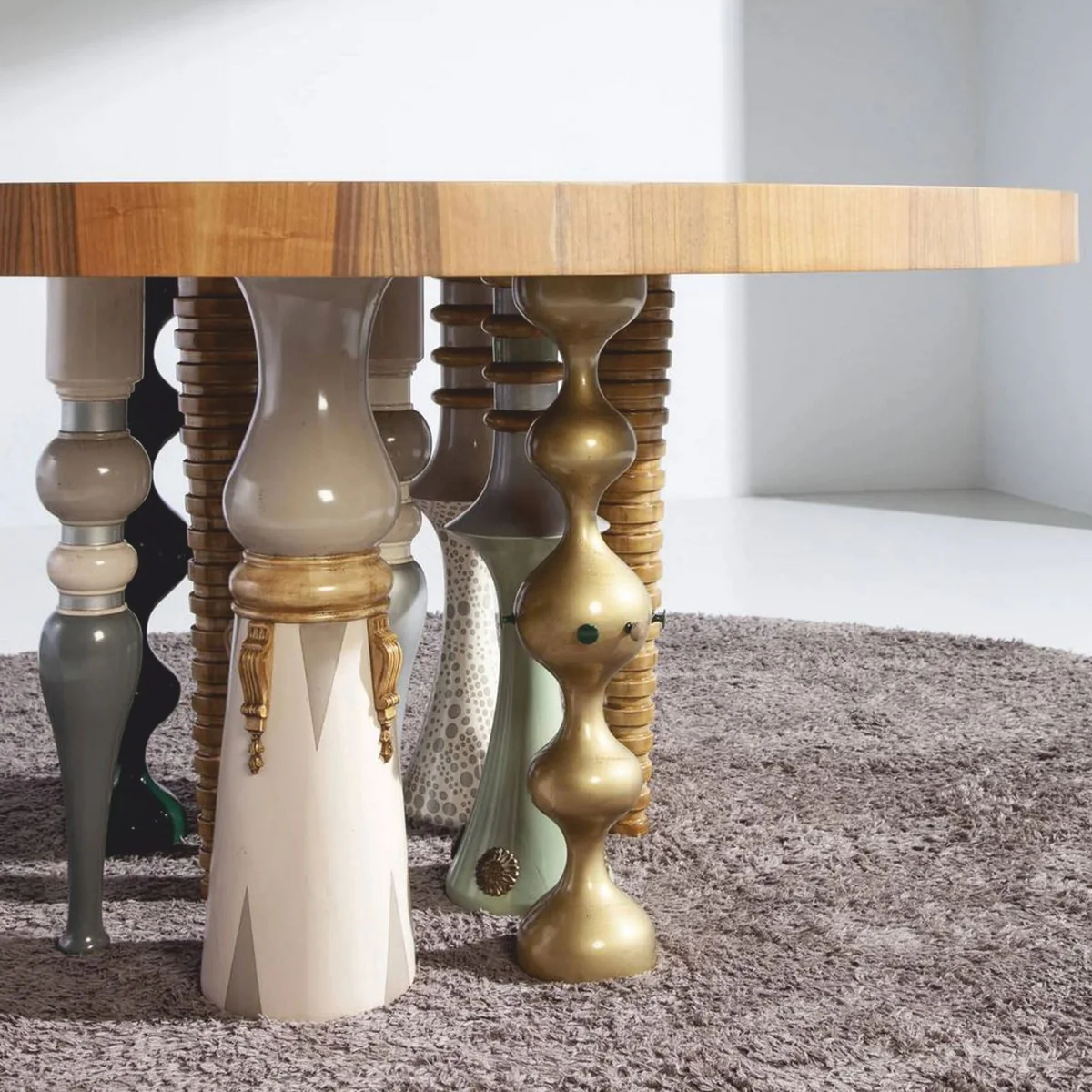 Casa Padrino Mesa de Comedor de Dise?o de Lujo Marr¨®n / Colorida ? 148 cm - Muebles de Comedor