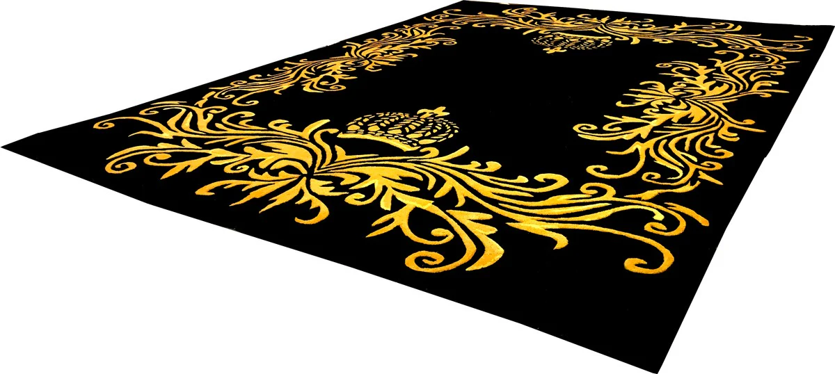 Pomp??s by Casa Padrino alfombra de lujo de Harald Gl??ckler 80 x 150 cm corona negro / dorado - alfombra de dise?o barroco - tejida a mano con lana