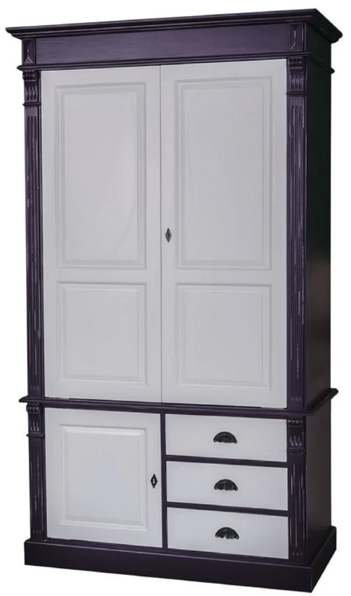 Casa Padrino armario de ropa de estilo campestre negro antiguo / gris 120 x 59 x H. 210 cm - Gabinete de Dormitorio de Madera Maciza con 3 Puertas y 3 Cajones - Muebles de Dormitorio de estilo Campestre