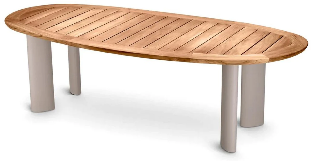 Casa Padrino mesa de jard¨ªn de lujo natural / arena 258,5 x 110 x A. 76 cm - Mesa de comedor de jard¨ªn con tapa de teca y patas de aluminio - Muebles de jard¨ªn y terraza - Calidad de lujo