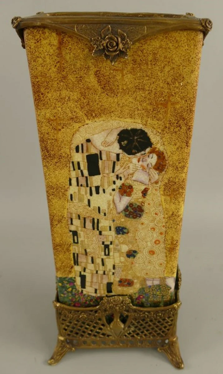 Casa Padrino jarrón decorativo Art Nouveau multicolor / latón 15 x 10 x A. 34 cm - Florero de porcelana - Accesorios Decorativos Barroco y Art Nouveau