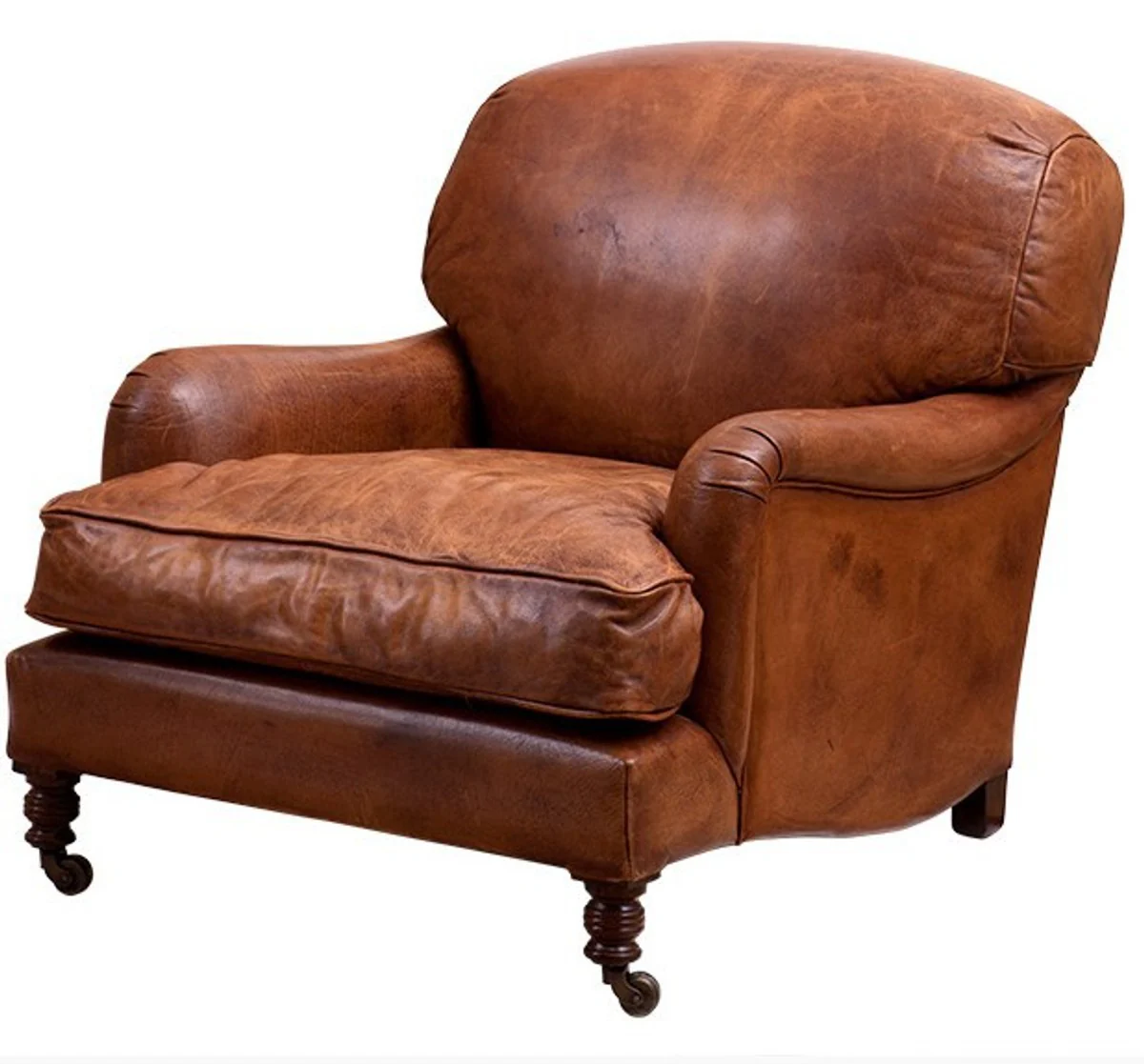 Chesterfield Luxury Real leather wing chair Vintage Cigar Brown Leather by Casa Padrino - Club Chairs
