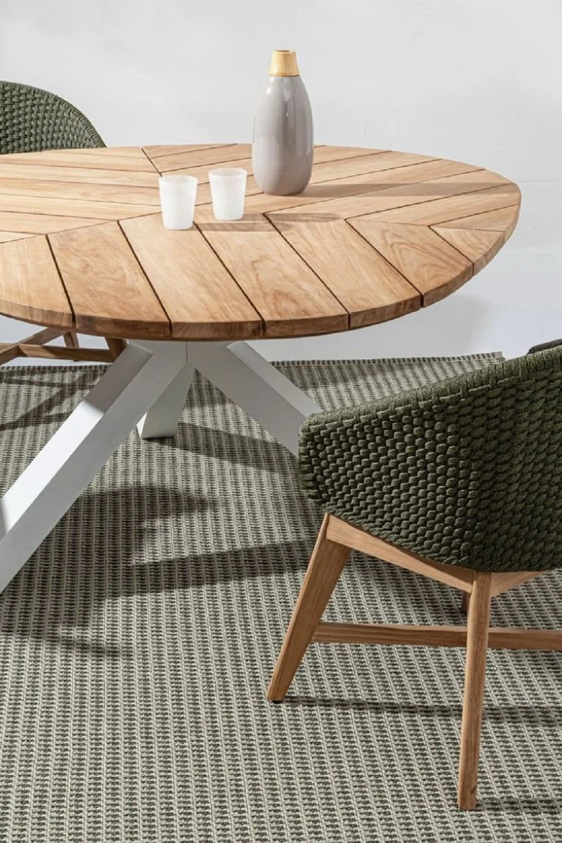 Casa Padrino mesa de jard¨ªn de lujo natural / blanco ? 160 x A. 77 cm - Mesa de comedor de jard¨ªn con tapa de teca y patas de aluminio - Mesa de jard¨ªn y terraza - Muebles de jard¨ªn y terraza de lujo