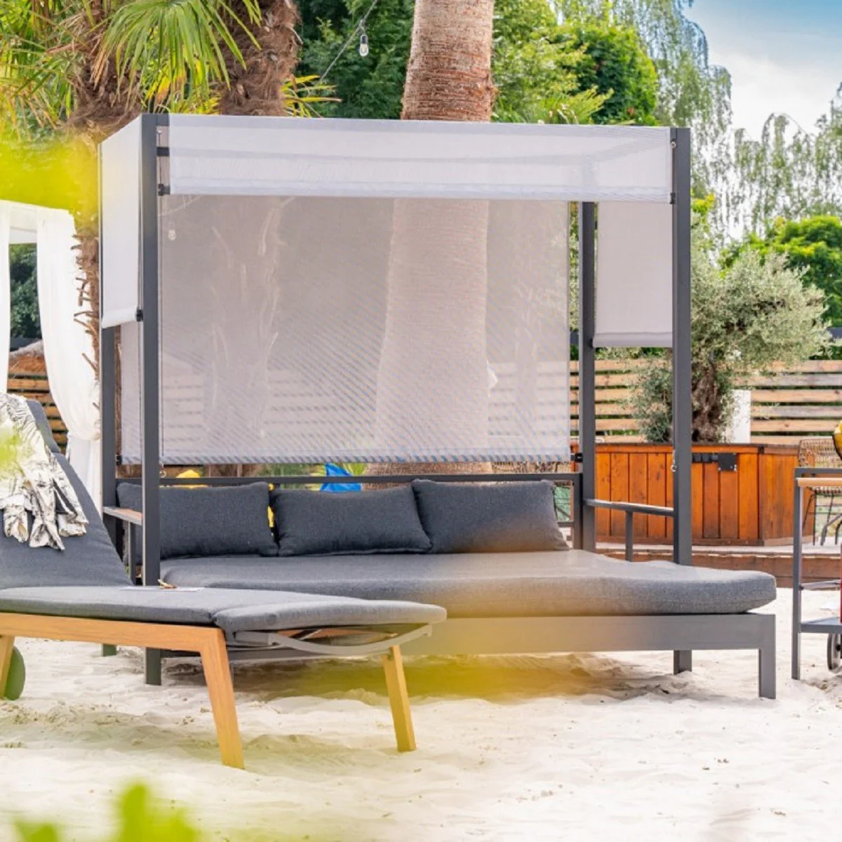 Casa Padrino tumbona de playa / tumbona de jard¨ªn de lujo con dosel gris A. 196 cm - Muebles de playa y jard¨ªn