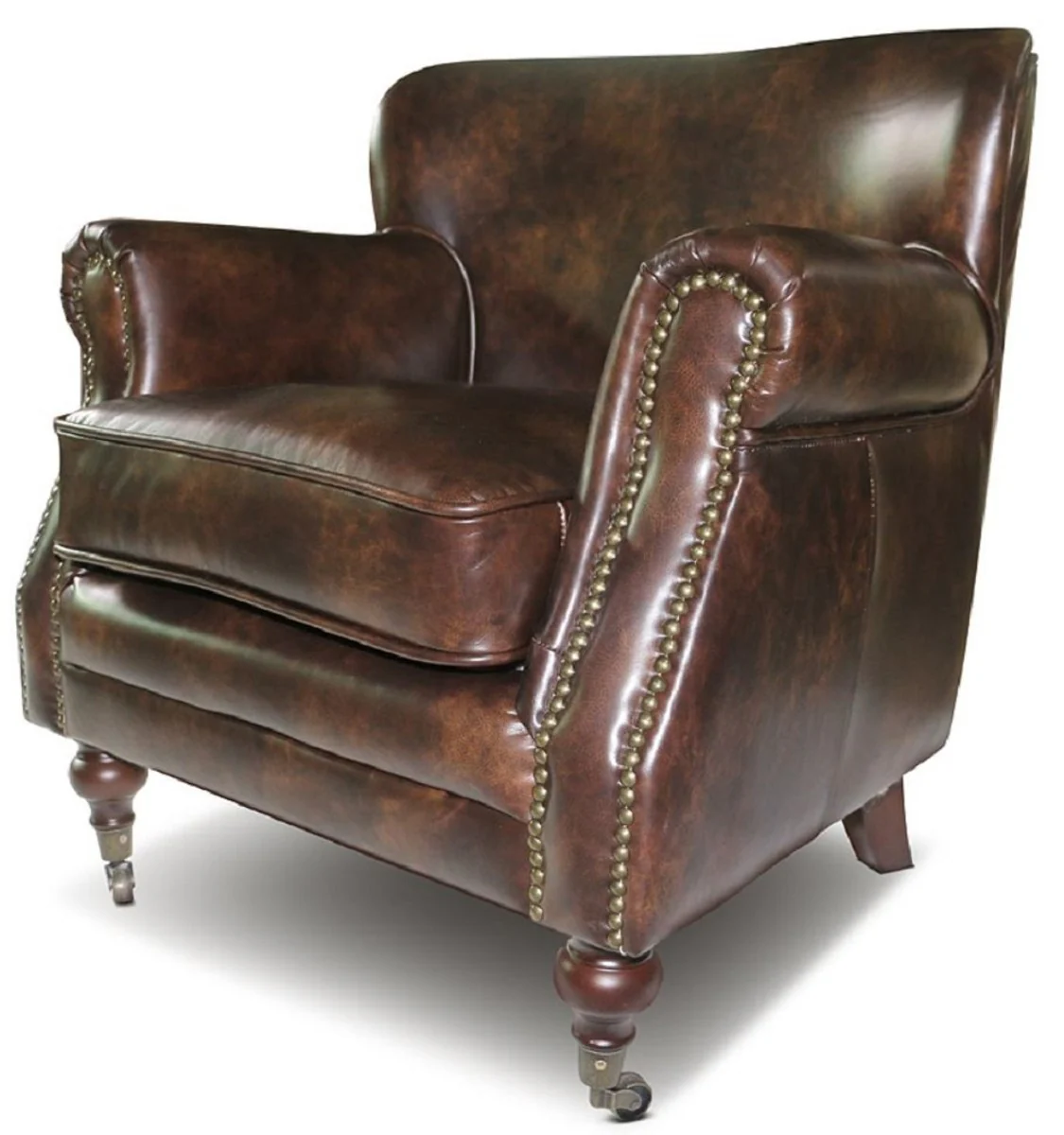 Casa Padrino sill¨®n de cuero genuino marr¨®n 69 x 70 x A. 75 cm - Sill¨®n de cuero de sal¨®n elegante - Muebles de sal¨®n - Muebles de cuero genuino