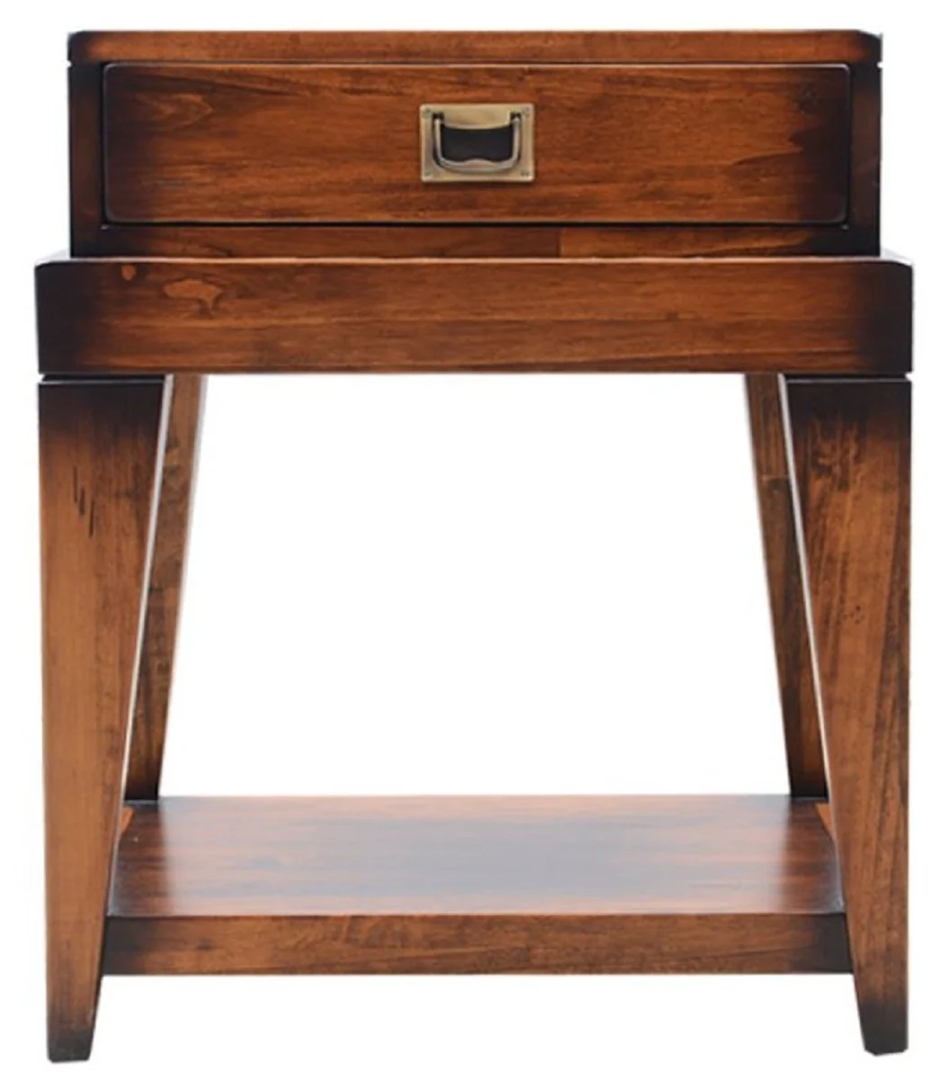 Casa Padrino mesa auxiliar estilo vintage de lujo marr¨®n / lat¨®n 54 x 54 x A. 64,5 cm - Mesita de noche cuadrada con caj¨®n - Muebles sal¨®n - Muebles dormitorio - Muebles estilo vintage de lujo