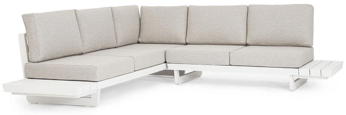 Casa Padrino sof¨¢ esquinero de jard¨ªn de lujo gris / blanco A. 80 cm - Sof¨¢ de jard¨ªn modular - Sof¨¢ de terraza - Muebles de jard¨ªn - Muebles de terraza - Muebles de exterior - Muebles de lujo