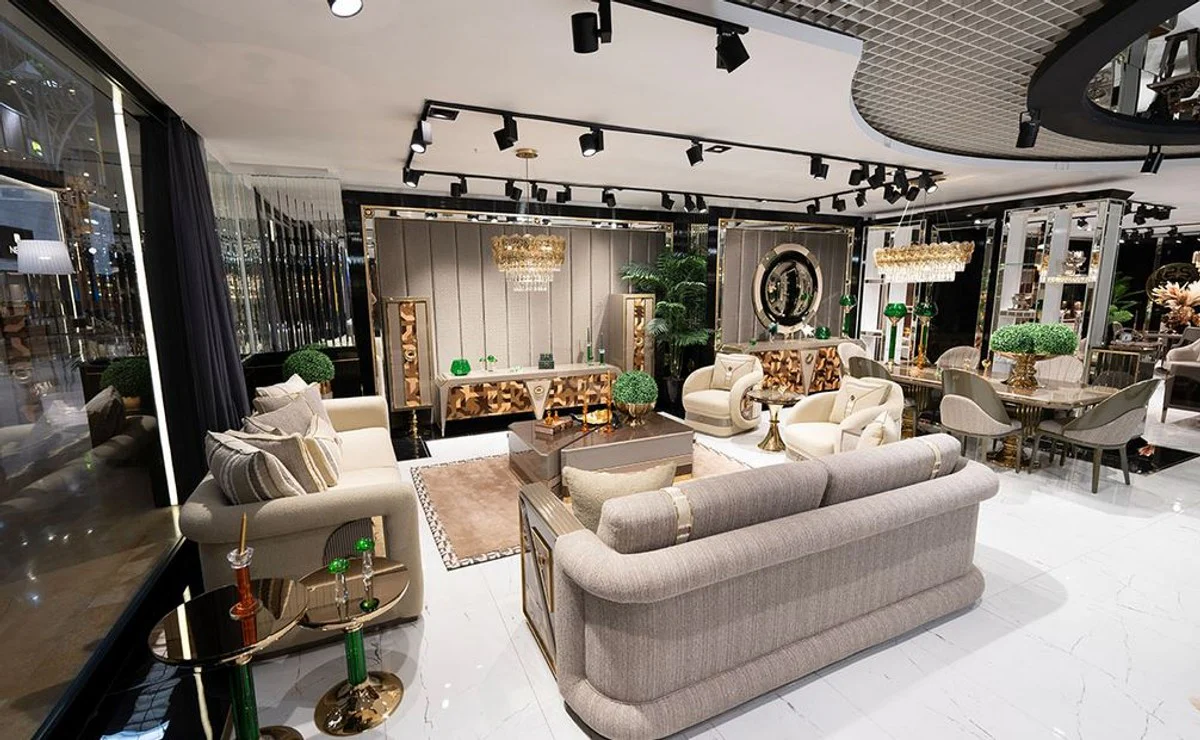 Casa Padrino mesa auxiliar de lujo marr¨®n / gris / oro - Mesa auxiliar redonda para sala de estar - Muebles de sala - Muebles de hotel - Muebles de lujo