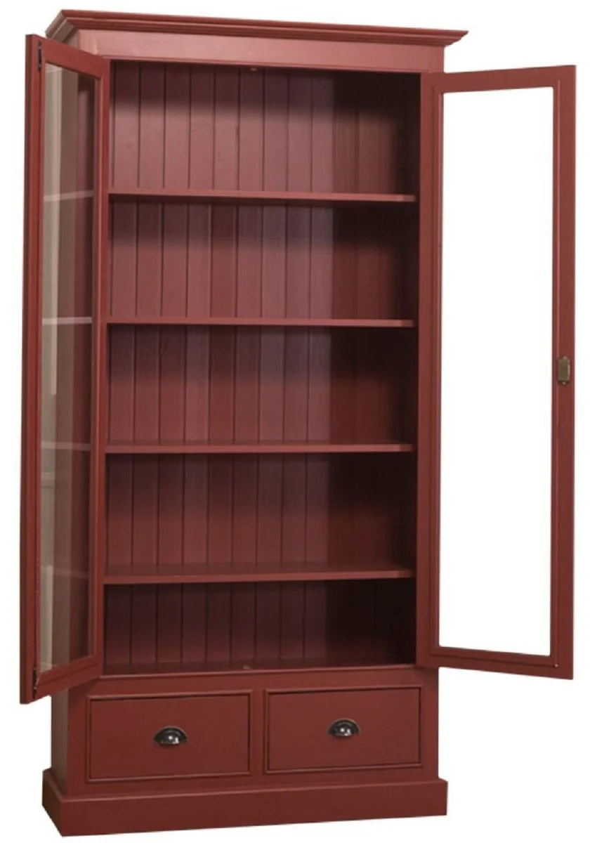 Casa Padrino mueble de sala de estar de estilo country rojo burdeos 109 x 39 x H. 210 cm - Mueble de Sala de Estar con 2 Puertas de Vidrio y 2 Cajones