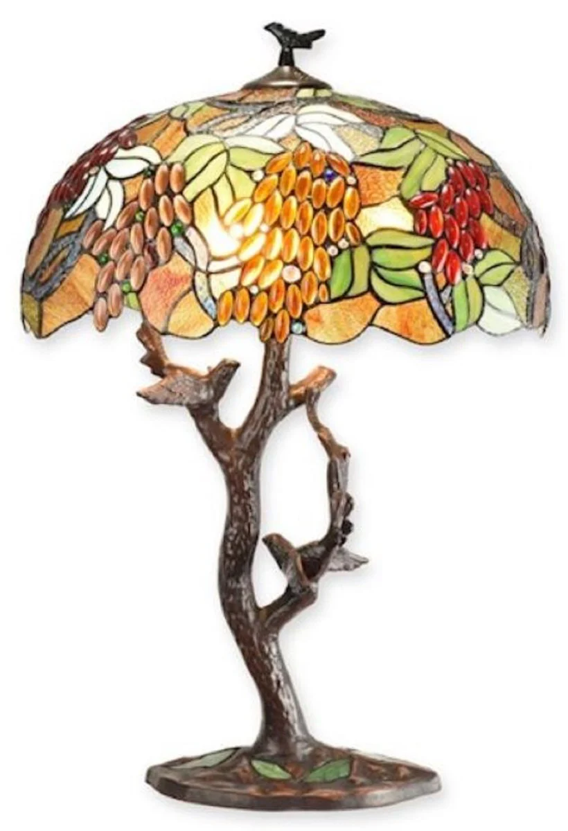 Casa Padrino lámpara de mesa Tiffany de lujo multicolor / marrón Ø 50 x A. 76,5 cm - Lámpara de escritorio Tiffany redonda - Interior de lujo - Luces de lujo