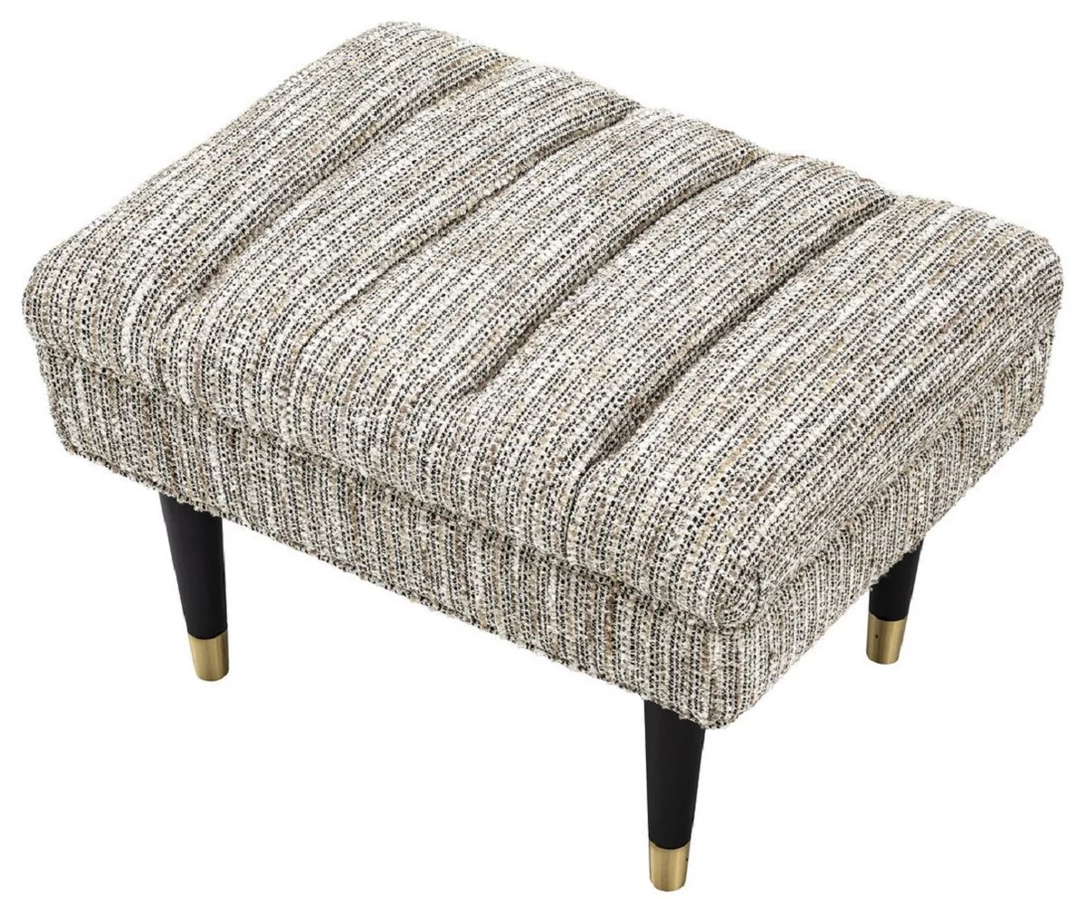 Casa Padrino banco de lujo beige / negro / latón 68 x 50 x A. 45 cm - Banco tapizado de madera maciza - Muebles de Sala de Estar - Muebles de Hotel - Colección de Lujo