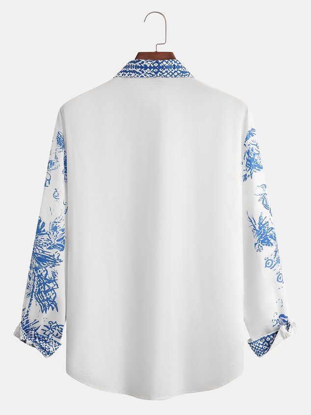 Floral Contrast Chest Pocket Long Sleeve Shirt