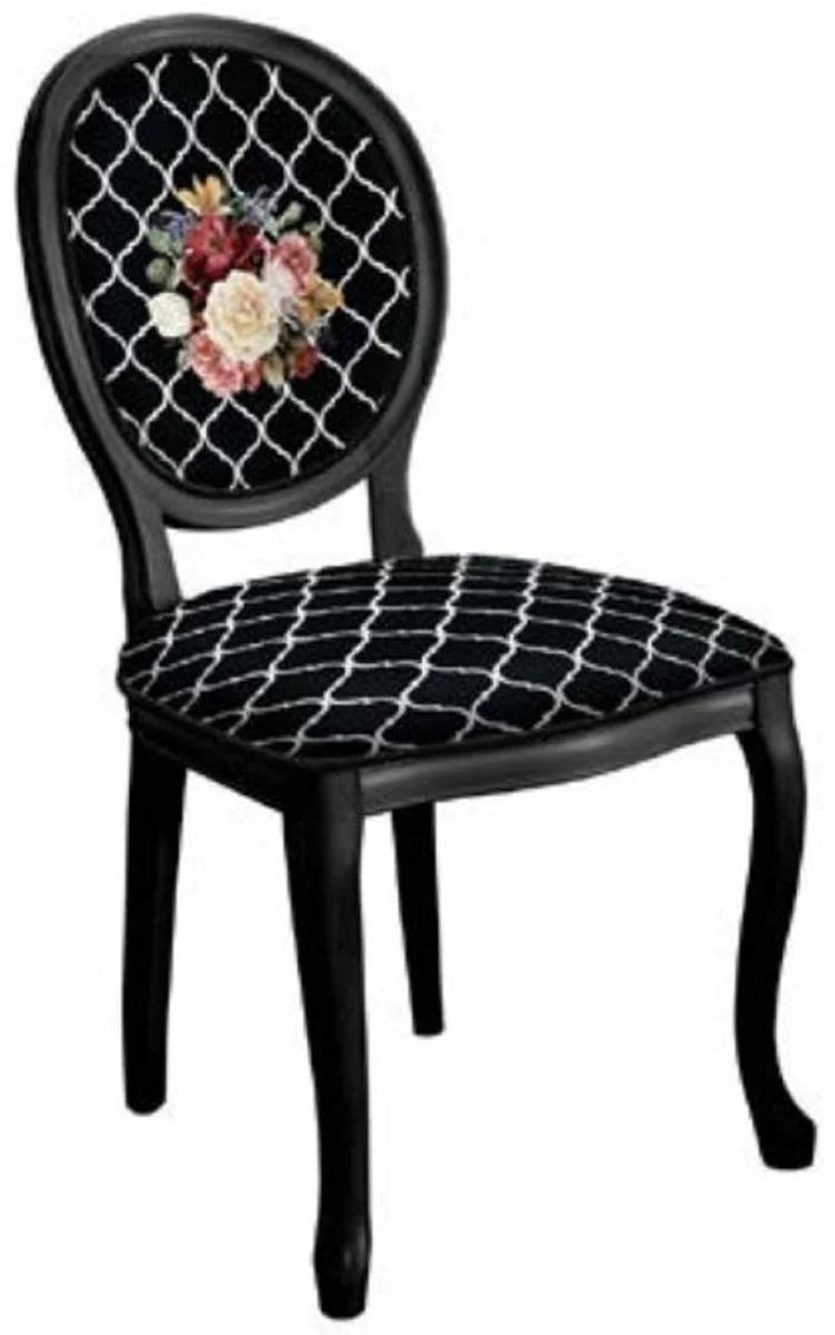 Casa Padrino silla de comedor barroco negro / blanco / multicolor - Silla de estilo antiguo hecha a mano - Muebles de comedor de estilo barroco