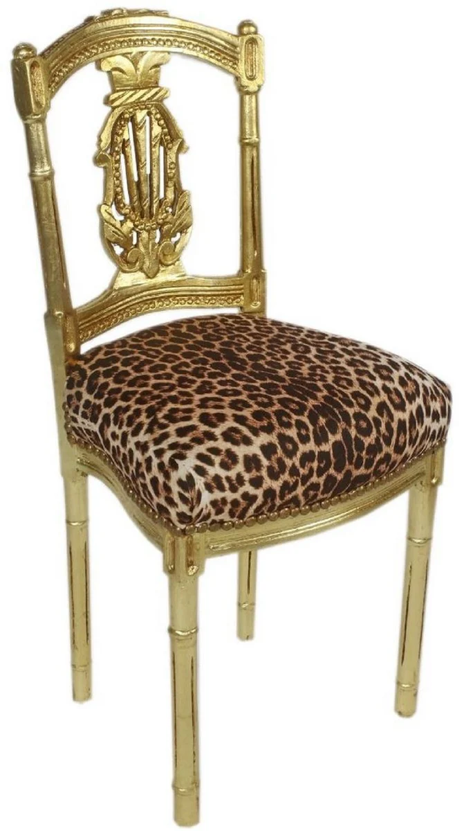 Casa Padrino silla para mujer barroco leopardo / oro 40 x 35 x A. 85 cm - Silla hecha a mano de estilo antiguo - Muebles Barroco