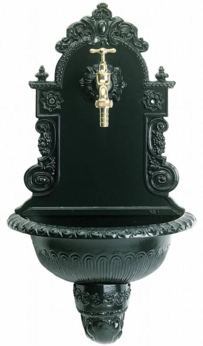 Casa Padrino Fuente de Pared de Aluminio Art Nouveau con Grifo Verde 30 x 34 x H. 85 cm - Decoración de Jardín de Estilo Barroco y Art Nouveau