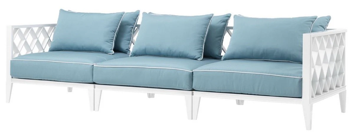 Casa Padrino sof¨¢ de sala de estar de lujo con cojines blanco / azul claro 275,5 x 93 x H. 69 cm - Muebles de Sala