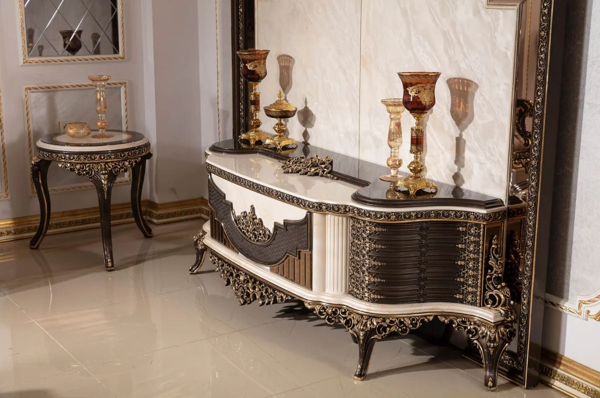 Casa Padrino armario de TV barroco de lujo crema / marrón oscuro / oro