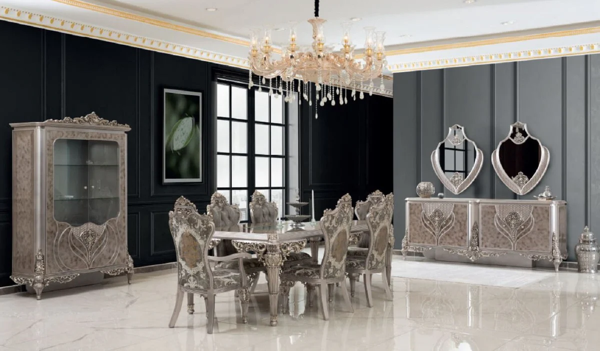 Casa Padrino vitrina barroco de lujo plata - Vitrina de madera maciza hecha a mano - Magn¨ªficos muebles barrocos