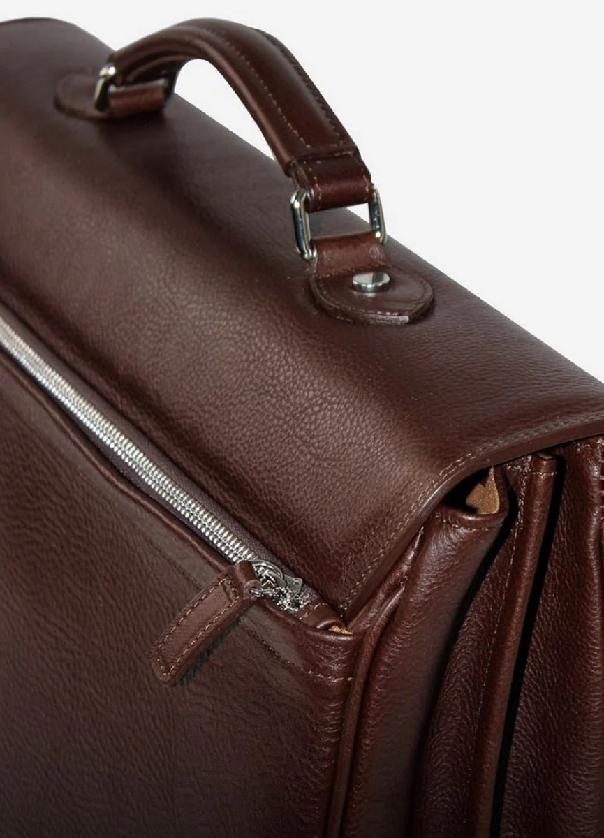 Casa Padrino malet¨ªn de cuero aut¨¦ntico de lujo marron oscuro / plata 42 x 16 x A. 29 cm - Malet¨ªn para port¨¢til de hombre hecho de cuero de alta calidad - Accesorios de Lujo para Hombre