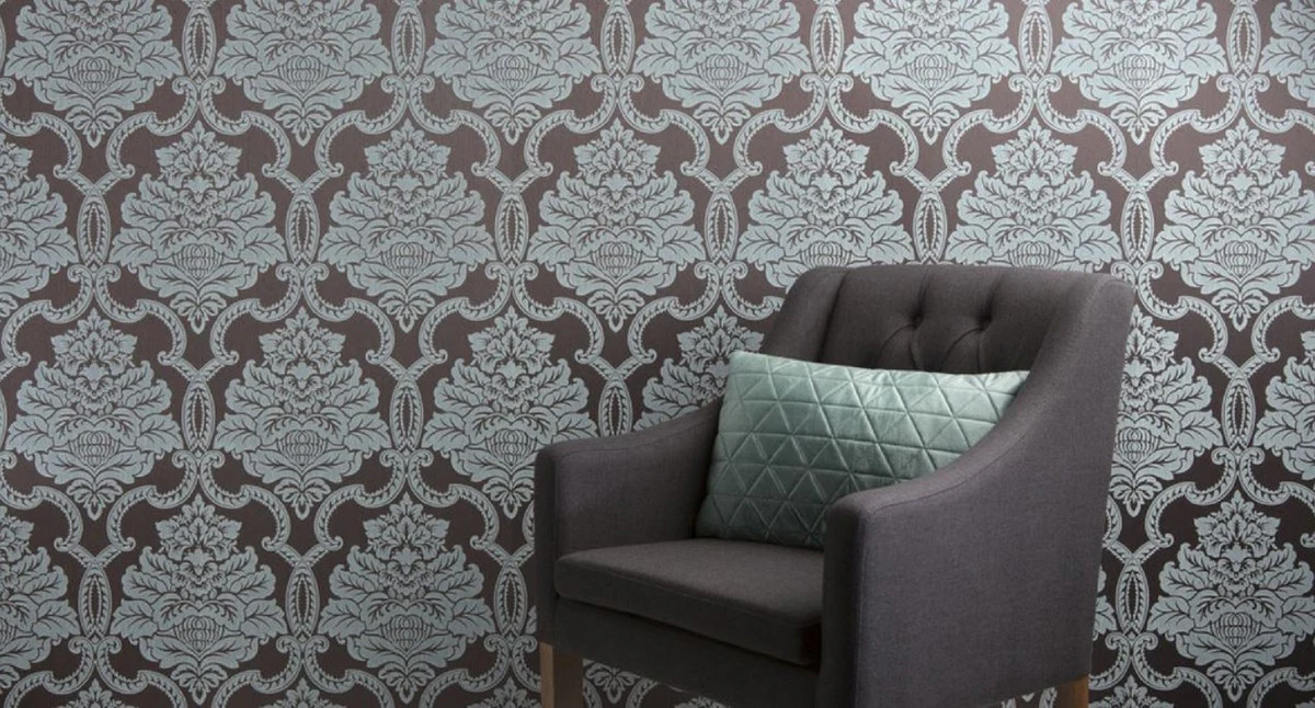 Casa Padrino papel pintado textil barroco marrón oscuro / azul claro 10,05 x 0,53 m - Papel Pintado Barroco - Accesorios Decorativos