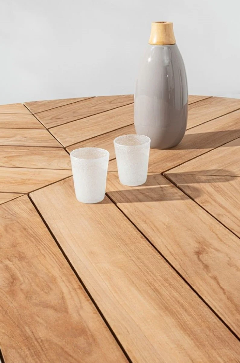 Casa Padrino mesa de jard¨ªn de lujo natural / blanco ? 160 x A. 77 cm - Mesa de comedor de jard¨ªn con tapa de teca y patas de aluminio - Mesa de jard¨ªn y terraza - Muebles de jard¨ªn y terraza de lujo